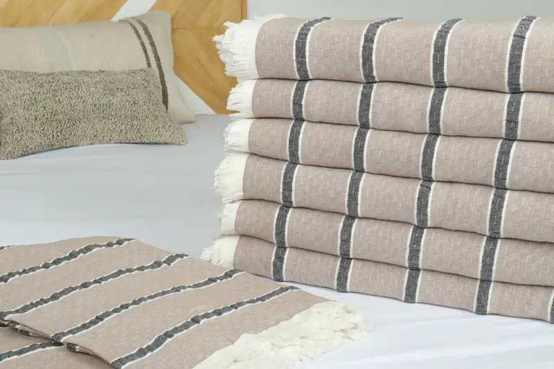 Turkish Cotton Throw Blanket, Housewarming Gift, Wedding Favors, 96x84 Cotton Striped Towel, Personalized Gifts, Christmas Gift Blanket - 3