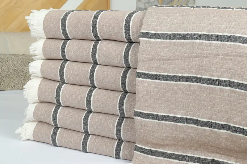 Turkish Cotton Throw Blanket, Housewarming Gift, Wedding Favors, 96x84 Cotton Striped Towel, Personalized Gifts, Christmas Gift Blanket - 2