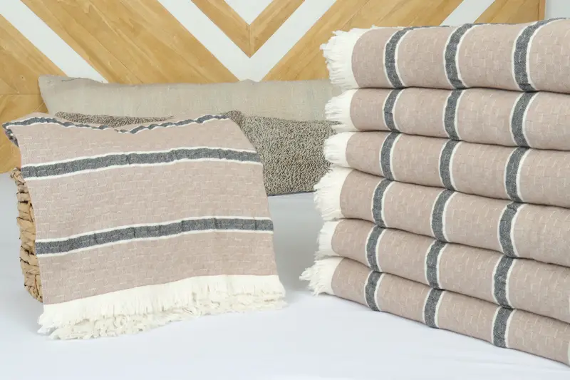 Turkish Cotton Throw Blanket, Housewarming Gift, Wedding Favors, 96x84 Cotton Striped Towel, Personalized Gifts, Christmas Gift Blanket - 4