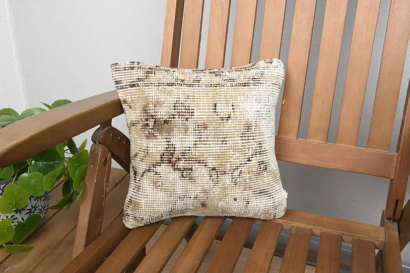 Türkischer Kissenbezug, 30x30 cm beige Kissenbezug, kleiner quadratischer antiker Kissenbezug - 1