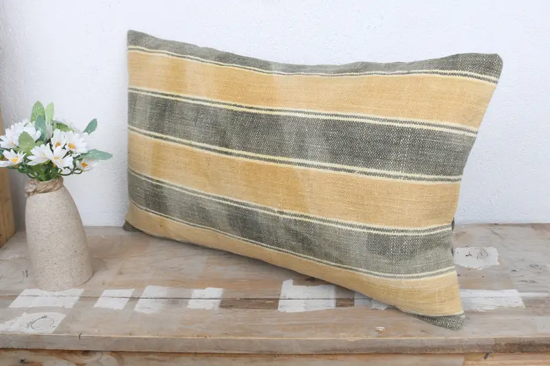 Gift Pillow, Indoor Cushion Cover, Kilim Pillow Cover, Bolster Throw Pillow Cover, Interior Designer Pillow, 12x20 Yellow Pillow Sham, Cushion Cover - 4