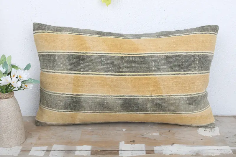 Gift Pillow, Indoor Cushion Cover, Kilim Pillow Cover, Bolster Throw Pillow Cover, Interior Designer Pillow, 12x20 Yellow Pillow Sham, Cushion Cover - 2