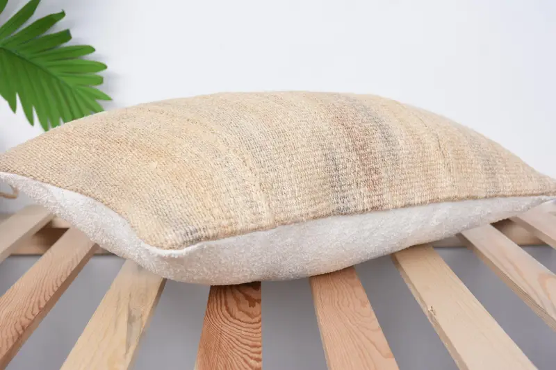 Knitted Cushion Case, Home Decor Pillow, Boho Pillow Sham Cover, 12x20 Beige Pillow Cover, Pillow Cover, Turkish Kilim Pillow - 6