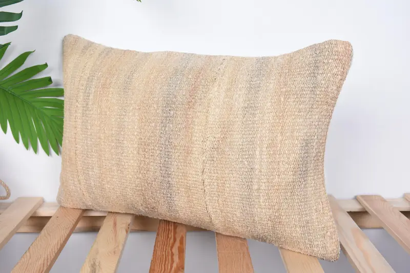 Knitted Cushion Case, Home Decor Pillow, Boho Pillow Sham Cover, 12x20 Beige Pillow Cover, Pillow Cover, Turkish Kilim Pillow - 5