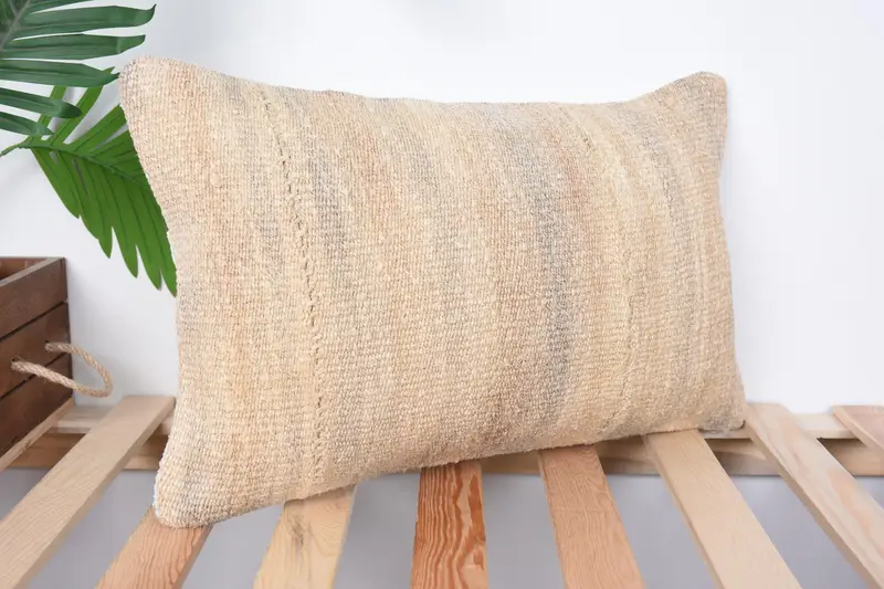 Knitted Cushion Case, Home Decor Pillow, Boho Pillow Sham Cover, 12x20 Beige Pillow Cover, Pillow Cover, Turkish Kilim Pillow - 4