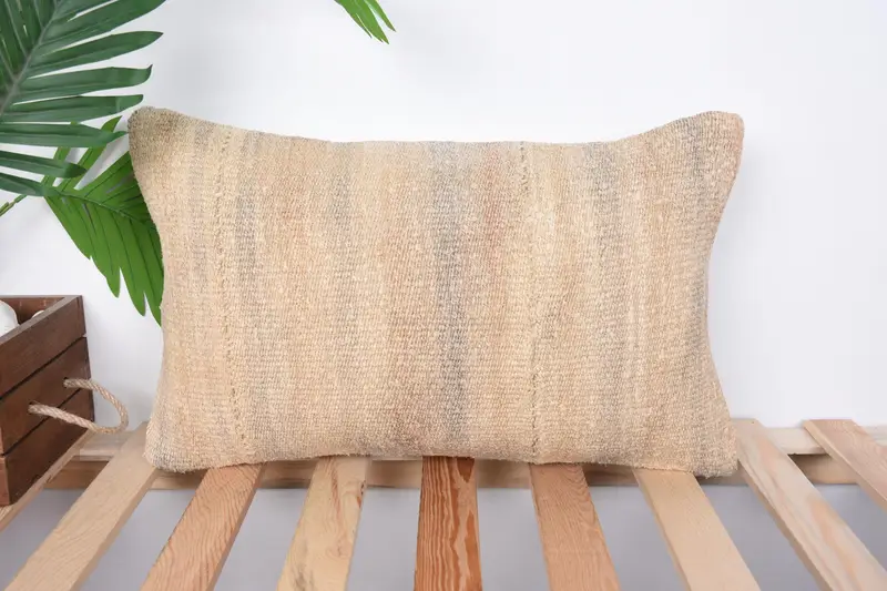 Knitted Cushion Case, Home Decor Pillow, Boho Pillow Sham Cover, 12x20 Beige Pillow Cover, Pillow Cover, Turkish Kilim Pillow - 1