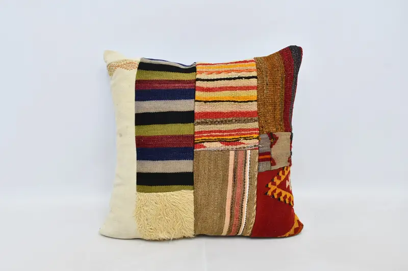 Home Decor Pillow, Interior Designer Pillow, Ethnical Kilim Rug Pillow, 28x28 Beige Cushion Case, Ikat Cushion Case, Pillow Cover - 1