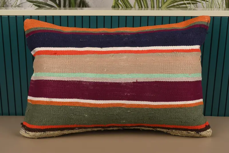 Striped Green Vintage Pillow Sham, Gift Home Decor 16x24 inch Pillow Cover - 1