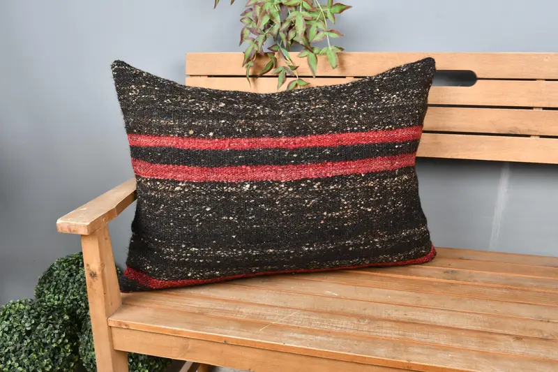 Turkish Pillow, Vintage Kilim Pillow, Pillow Case, Neutral Cushion Cover, 20x28 Brown Pillow, Turkish Corner Pillow, Kilim Cushion Sham - 1