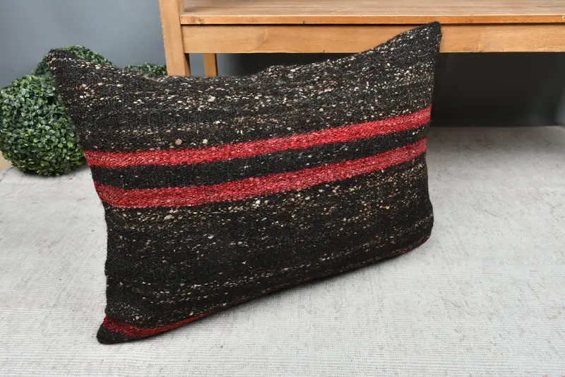 Turkish Pillow, Vintage Kilim Pillow, Pillow Case, Neutral Cushion Cover, 20x28 Brown Pillow, Turkish Corner Pillow, Kilim Cushion Sham - 7