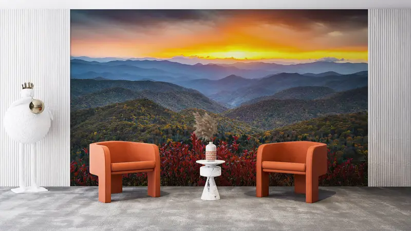 Sunset Wall Poster, Nature Wall Mural, Modern Wall Paper, Custom Wall Paper, Wall Paper Peel and Stick, , Autumn Mural, - 4
