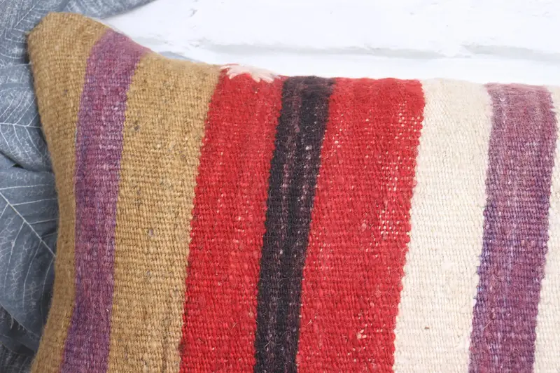 Ethnical Kilim Rug Pillow, Cushion Cover, Handmade Kilim Cushion, 12x20 Purple Cushion Case, Vintage Pillow, Natural Cushion Case - 2