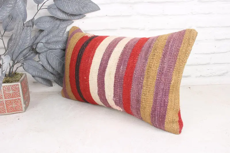 Ethnical Kilim Rug Pillow, Cushion Cover, Handmade Kilim Cushion, 12x20 Purple Cushion Case, Vintage Pillow, Natural Cushion Case - 4