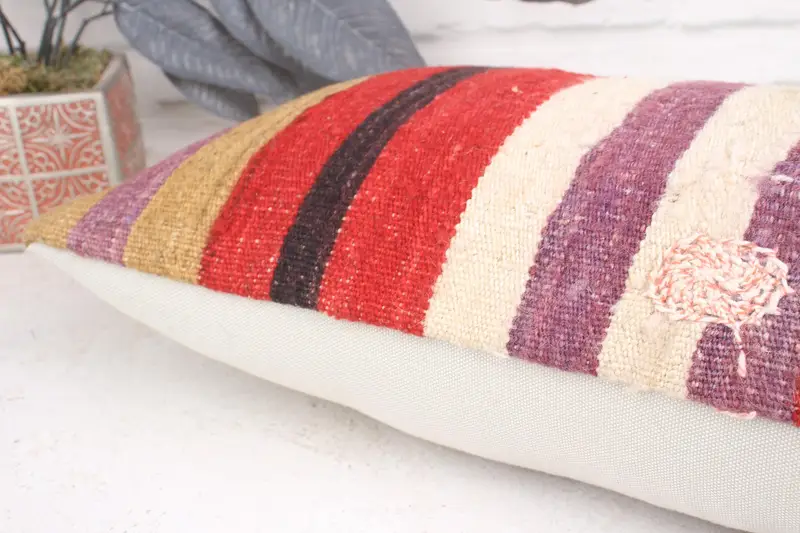 Ethnical Kilim Rug Pillow, Cushion Cover, Handmade Kilim Cushion, 12x20 Purple Cushion Case, Vintage Pillow, Natural Cushion Case - 7