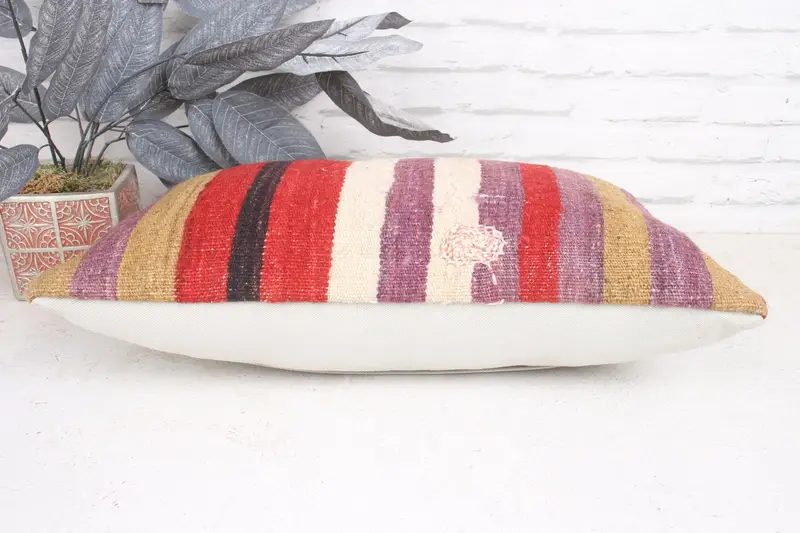 Ethnical Kilim Rug Pillow, Cushion Cover, Handmade Kilim Cushion, 12x20 Purple Cushion Case, Vintage Pillow, Natural Cushion Case - 5