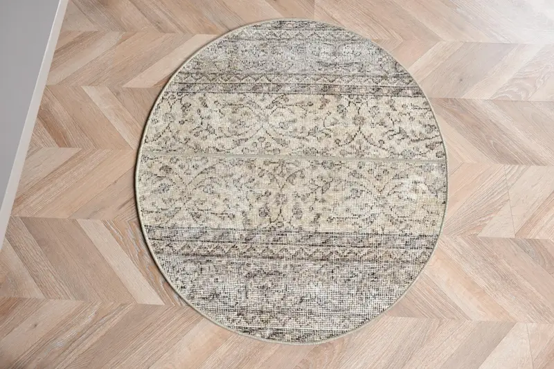 Alfombra de patchwork beige y marrón, decoración elegante de 2,5 x 2,9 pies