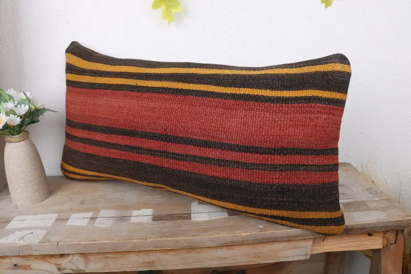 Ethnical Kilim Rug Pillow, Boho Pillow, Pillow Case, Pillow for Couch, Aztec Cushion Case, 12x24 Red Cushion Case, Neutral Throw Pillow Cover - 4