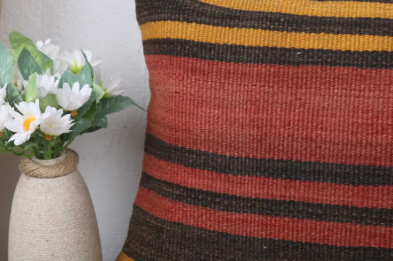 Ethnical Kilim Rug Pillow, Boho Pillow, Pillow Case, Pillow for Couch, Aztec Cushion Case, 12x24 Red Cushion Case, Neutral Throw Pillow Cover - 3