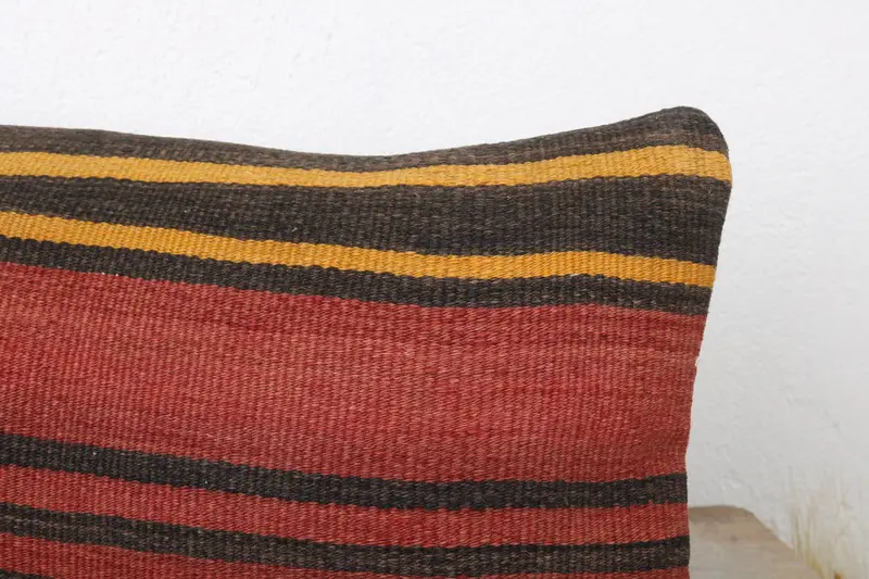Ethnical Kilim Rug Pillow, Boho Pillow, Pillow Case, Pillow for Couch, Aztec Cushion Case, 12x24 Red Cushion Case, Neutral Throw Pillow Cover - 5