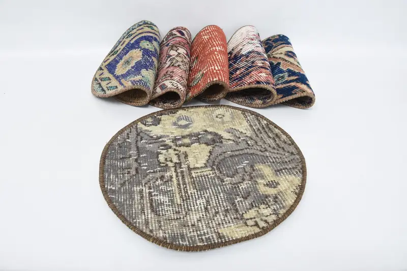 ボヘミアンレッド&グレーサークルコットンウールプレースマット、ゴシックスタイルプレースマット