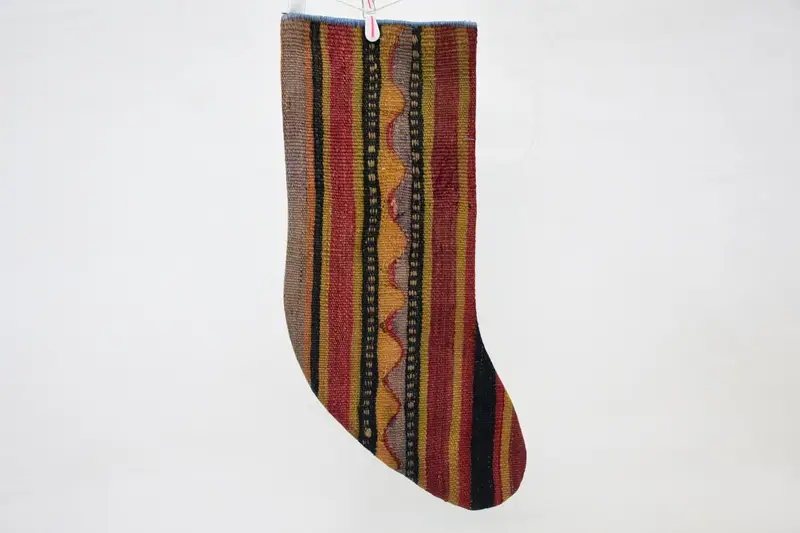 Festive Red and Orange Stocking with Ornaments, Christmas Stocking