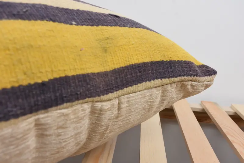 Cushion, Turkish Kilim Pillow, Interior Designer Pillow, Pillow for Couch, 24x24 Yellow Pillow Cover, Handwoven Pillow Cover Pillow Sham - 7