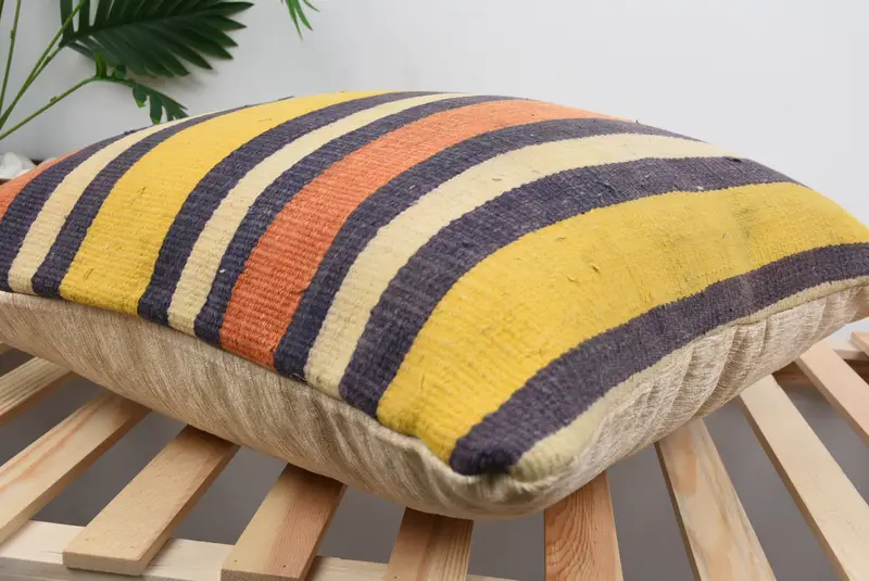 Cushion, Turkish Kilim Pillow, Interior Designer Pillow, Pillow for Couch, 24x24 Yellow Pillow Cover, Handwoven Pillow Cover Pillow Sham - 6