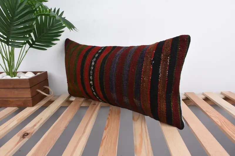 Vintage Kilim Throw Pillow, Pillow Cover, Interior Designer Pillow, Cotton Pillow Case, 12x24 Green Cushion Cover, Ethnical Kilim Rug Pillow - 5