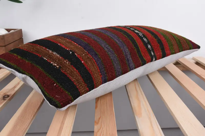 Vintage Kilim Throw Pillow, Pillow Cover, Interior Designer Pillow, Cotton Pillow Case, 12x24 Green Cushion Cover, Ethnical Kilim Rug Pillow - 6