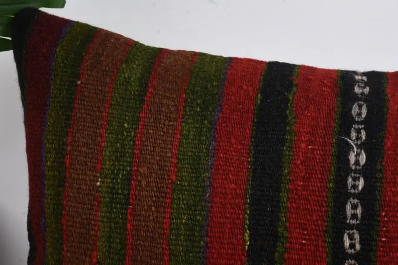 Vintage Kilim Throw Pillow, Pillow Cover, Interior Designer Pillow, Cotton Pillow Case, 12x24 Green Cushion Cover, Ethnical Kilim Rug Pillow - 2