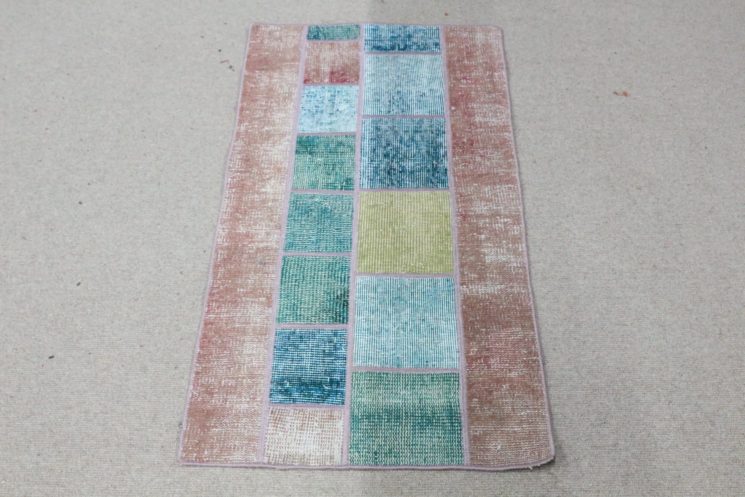 Turkish Vintage Rug, 1.9x3.6 ft Small Rug, Blue Red Plants & trees Wool Rug - 1