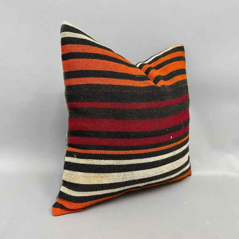 Handmade Kilim Cushion, Pillow Sham, Throw Kilim Pillow, Toss Cushion, 18x18 Orange Cushion, Retro Throw Cushion Cover, Boho Pillow Sham Cover - 2
