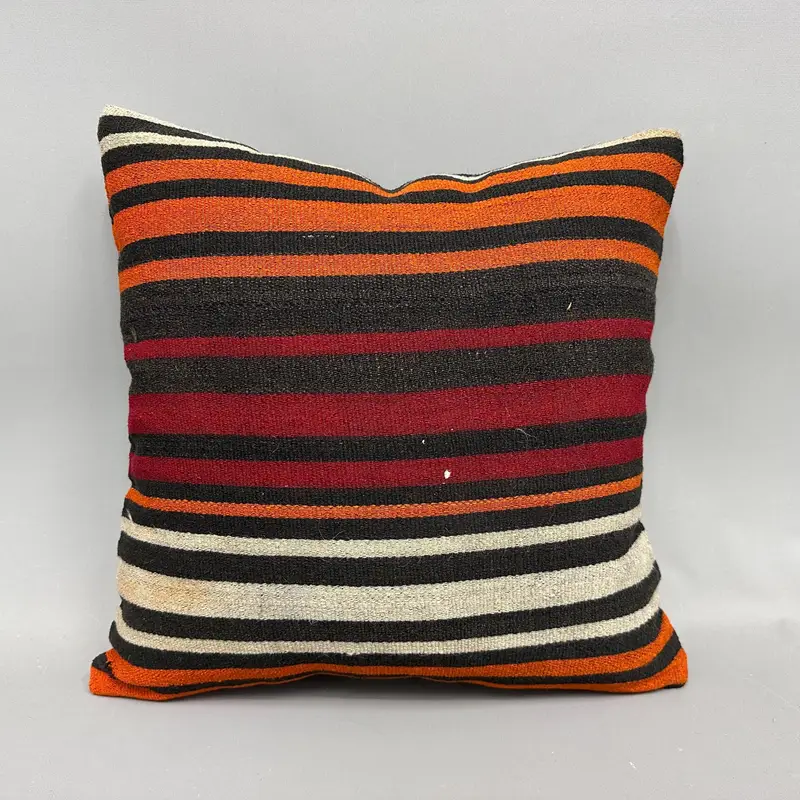Handmade Kilim Cushion, Pillow Sham, Throw Kilim Pillow, Toss Cushion, 18x18 Orange Cushion, Retro Throw Cushion Cover, Boho Pillow Sham Cover - 4