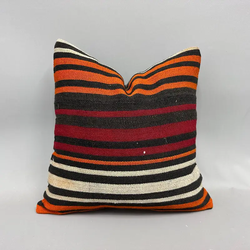 Handmade Kilim Cushion, Pillow Sham, Throw Kilim Pillow, Toss Cushion, 18x18 Orange Cushion, Retro Throw Cushion Cover, Boho Pillow Sham Cover - 1
