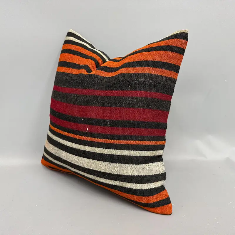 Handmade Kilim Cushion, Pillow Sham, Throw Kilim Pillow, Toss Cushion, 18x18 Orange Cushion, Retro Throw Cushion Cover, Boho Pillow Sham Cover - 3