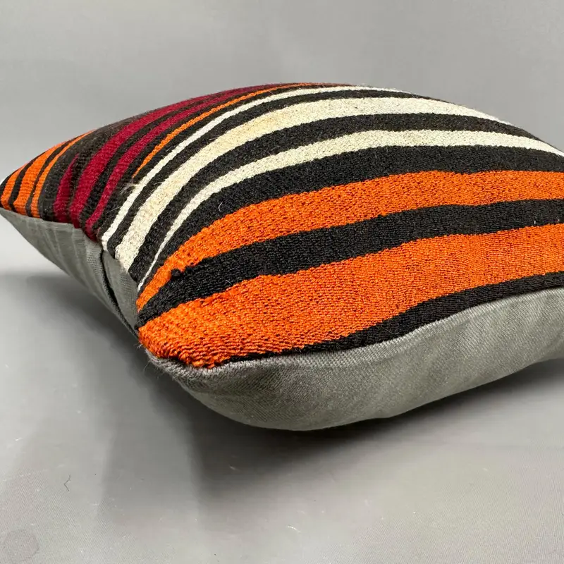 Handmade Kilim Cushion, Pillow Sham, Throw Kilim Pillow, Toss Cushion, 18x18 Orange Cushion, Retro Throw Cushion Cover, Boho Pillow Sham Cover - 6