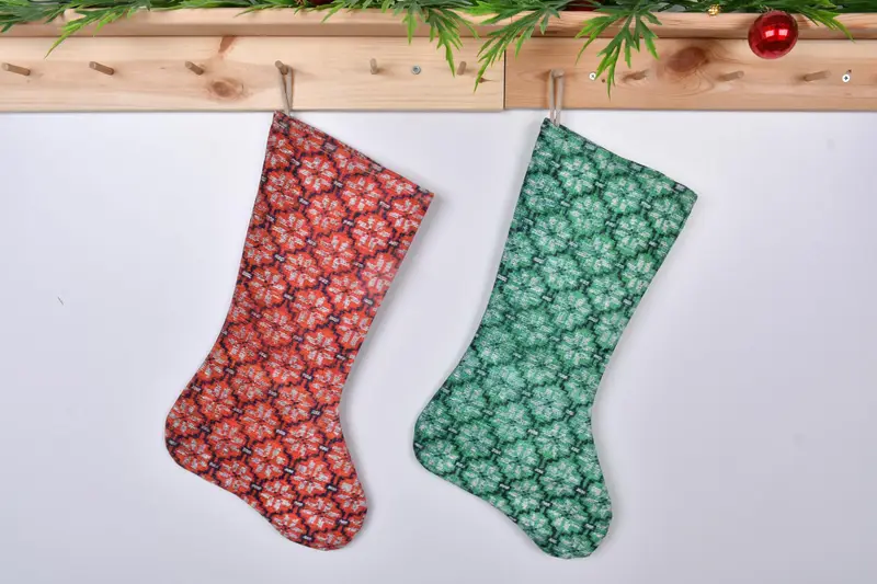 Calcetín navideño festivo verde y rosa, calcetín ornamental de 12 pulgadas