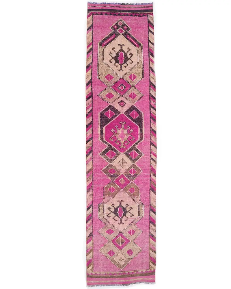 Elegant Pink Oriental Rug, 3.1x13 ft Chic Home Decor