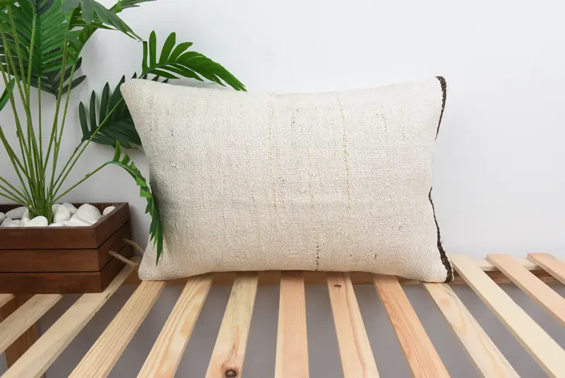 Neutral Throw Pillow Sham, 16x24 White Cushion Cover, Cushion, Gift Pillow, Pillow for Sofa, Handwoven Pillow Cover Pillow Cover, Antique Pillows - 1