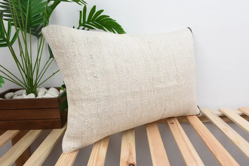 Neutral Throw Pillow Sham, 16x24 White Cushion Cover, Cushion, Gift Pillow, Pillow for Sofa, Handwoven Pillow Cover Pillow Cover, Antique Pillows - 4
