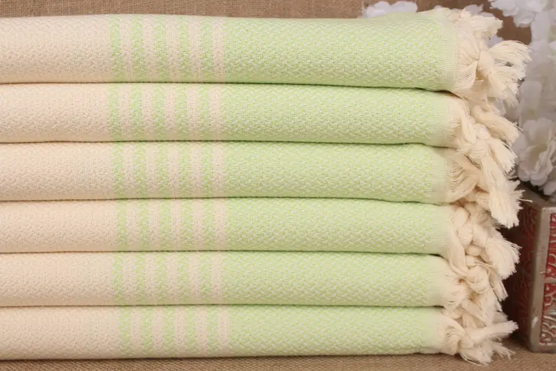 Kişiye Özel Fıstık Yeşili Çizgili Türk Pamuk Havlu, 40x71 İnç
