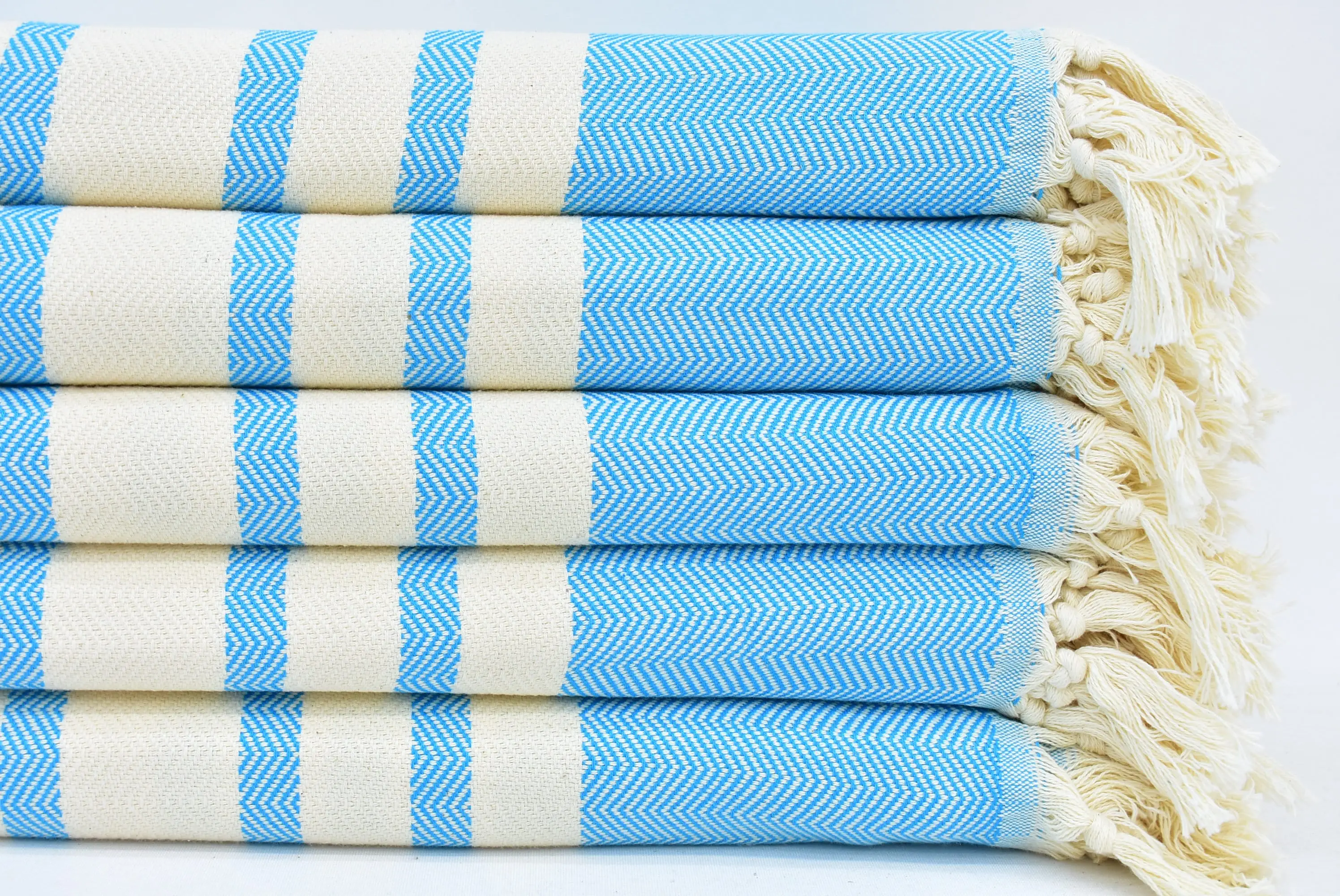 Herringbone Boho Turquoise Throw Blanket, Organic Cotton, 95x79 Inches - 1