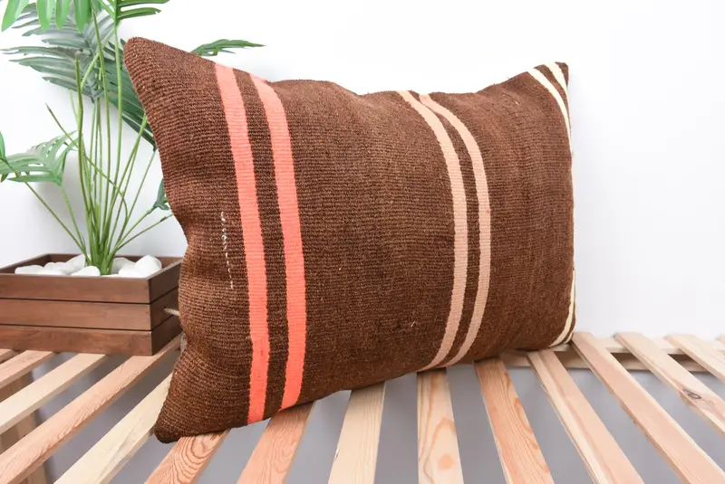 Cushion Cover, Bolster Throw Cushion Case, Pillow for Couch, Vintage Kilim Throw Pillow, Kilim Pillow Cover, Seat Cushion Case, 20x28 Brown Pillow - 4