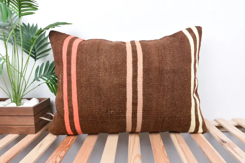 Cushion Cover, Bolster Throw Cushion Case, Pillow for Couch, Vintage Kilim Throw Pillow, Kilim Pillow Cover, Seat Cushion Case, 20x28 Brown Pillow - 1