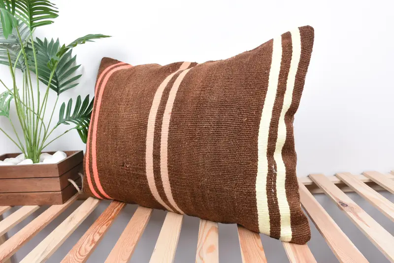 Cushion Cover, Bolster Throw Cushion Case, Pillow for Couch, Vintage Kilim Throw Pillow, Kilim Pillow Cover, Seat Cushion Case, 20x28 Brown Pillow - 5