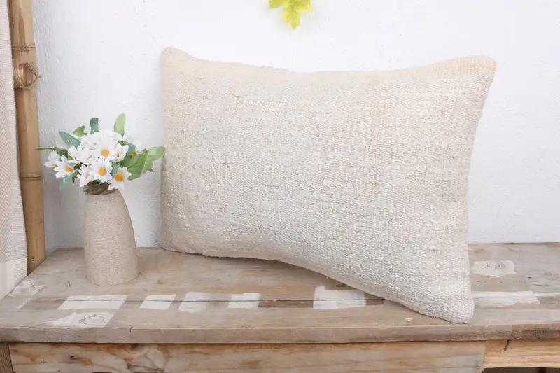 12x20 White Cushion Cover, Ethnical Kilim Rug Pillow, Vintage Kilim Throw Pillow, Turkish Kilim Pillow, Ottoman Pillow Cover, Cushion Case - 4