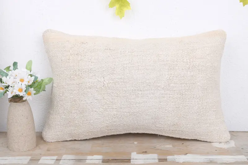 12x20 White Cushion Cover, Ethnical Kilim Rug Pillow, Vintage Kilim Throw Pillow, Turkish Kilim Pillow, Ottoman Pillow Cover, Cushion Case - 2