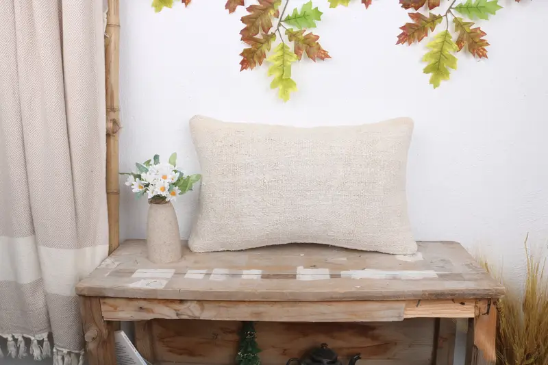 12x20 White Cushion Cover, Ethnical Kilim Rug Pillow, Vintage Kilim Throw Pillow, Turkish Kilim Pillow, Ottoman Pillow Cover, Cushion Case - 1