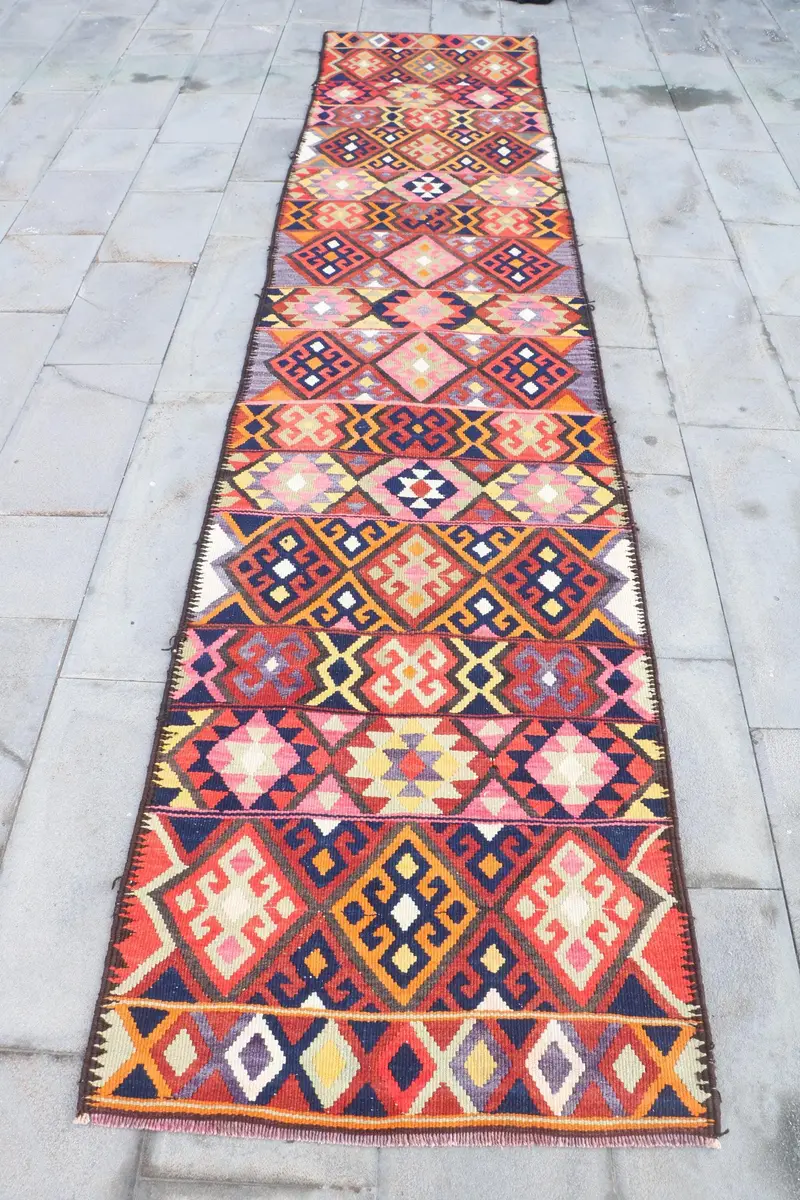 Teppich mit rosa und blauen Punkten, 2,8 x 13,1 Fuß, schickes Dekor