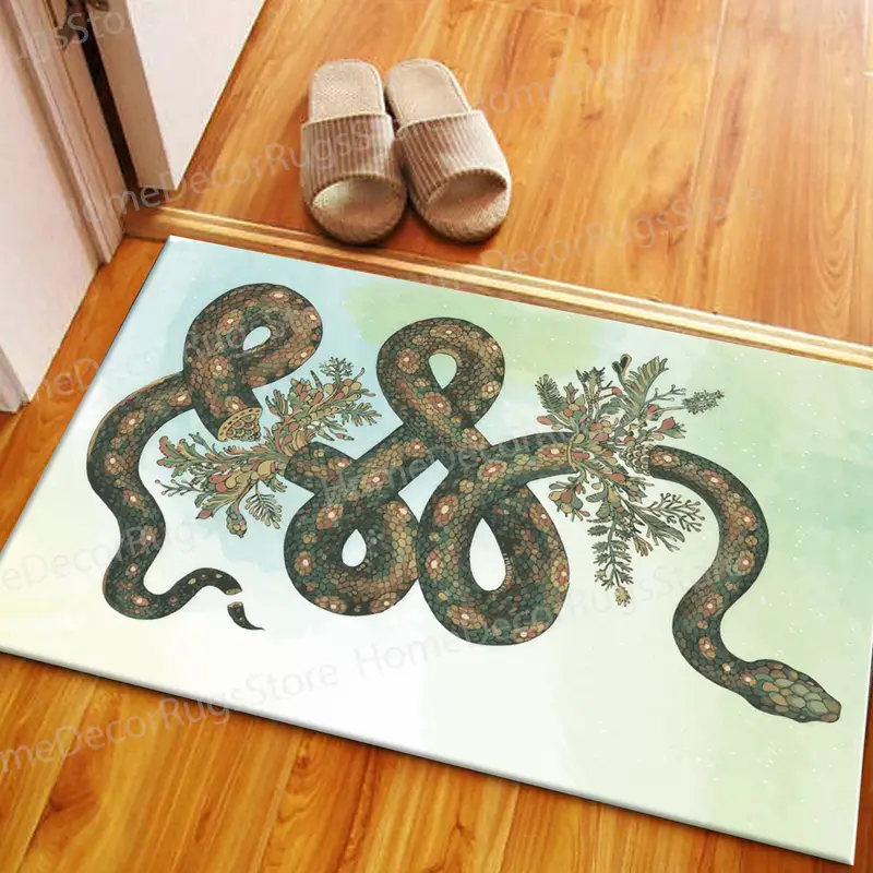 Zarif Baskılı Halı: Soyut Yılan Tasarımı, Çiftlik Evi Tarzı